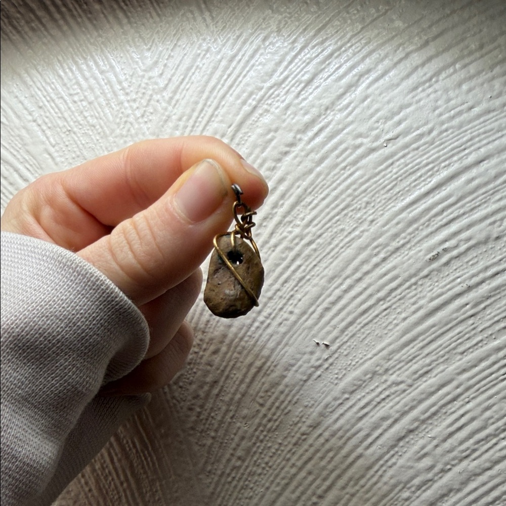Copper Wire Wrapped Hagstone/protection Stone Pendant
